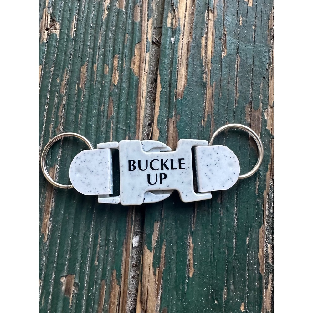 Vintage Buckle Up Keychain Twin Lakes Medical Center Speckled White 4.5 Inch